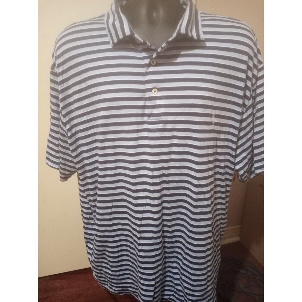 Polo Ralph Lauren Men’s 3XB Big Navy Blue Blue Stripe Short Sleeve Polo Shirt